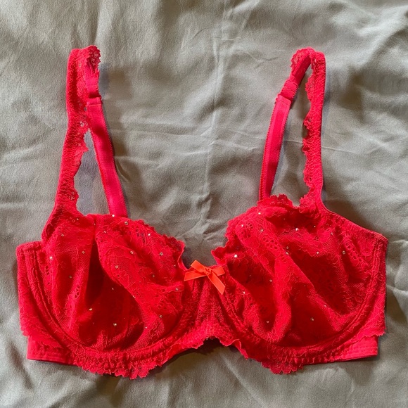 Victoria's Secret Other - NWOT LIMITED EDITION vs dream angels red rhinestone unlined lace demi bra